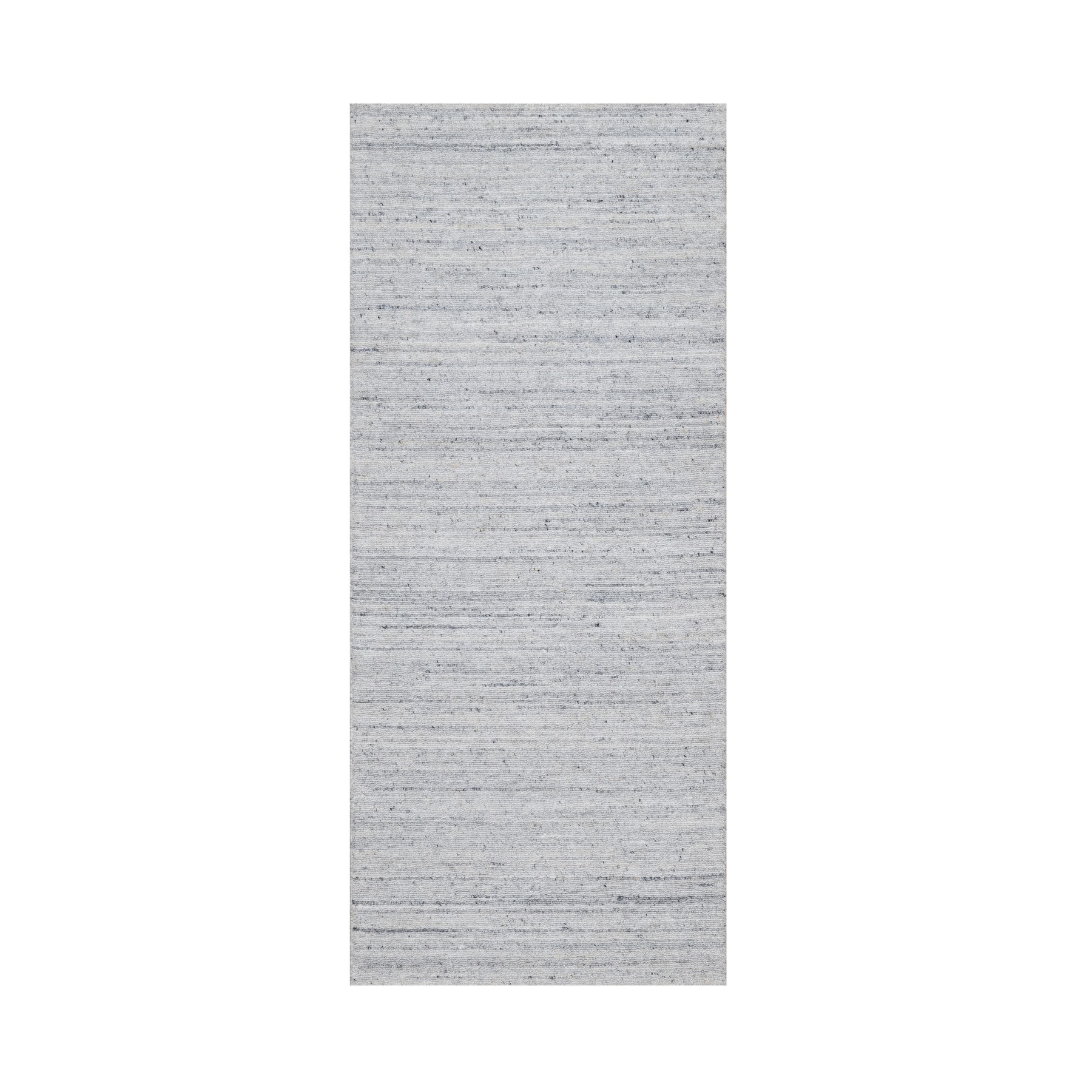 2'6"x6' Ice White, Plain Modern Striae Design, Hand Loomed, Soft Pile, Natural Wool, Runner, Oriental Rug 